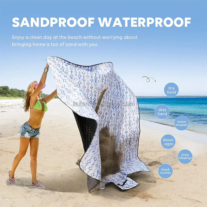 Beach Blanket Waterproof Thick Oversized Mat Machine Washable Foldable Picnic Blankets For Outdoor Camping Park