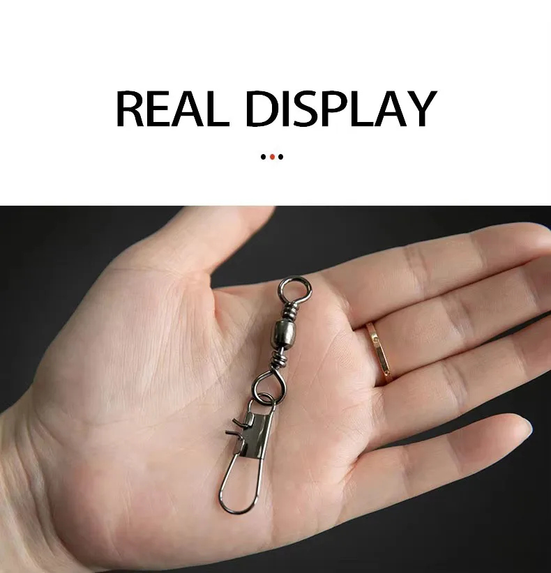 Alpha High Carbon Steel Fishing Swivels Barrel Swivel Safety Interlock Snap Connector for Lure Fishing in Saltwater Freshwater