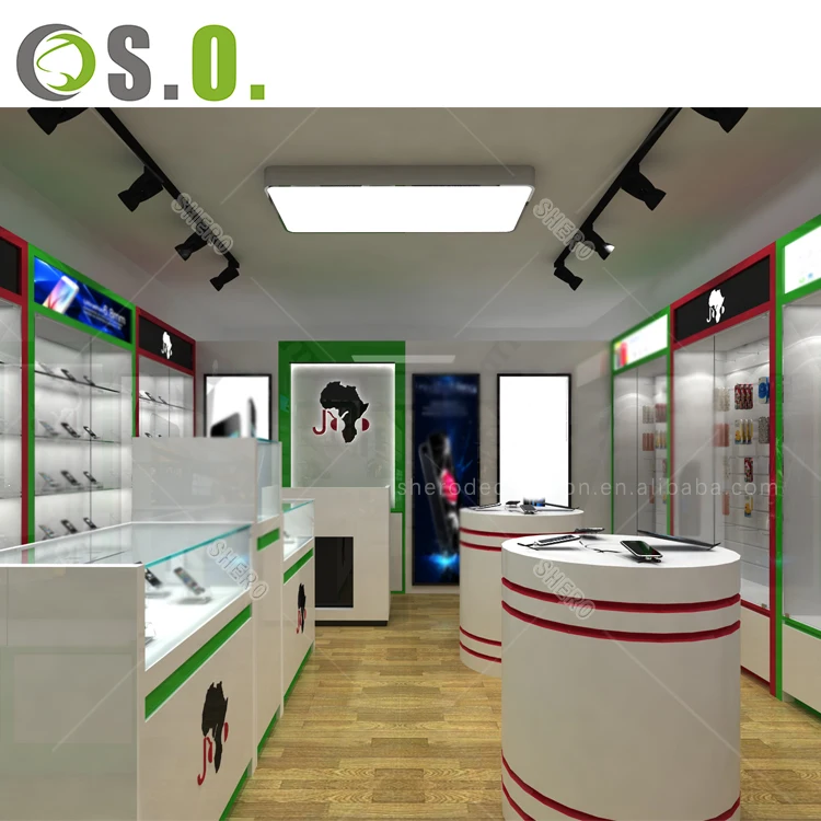 Simple modern computer shop interior design laptop display cabinet computer display showcase