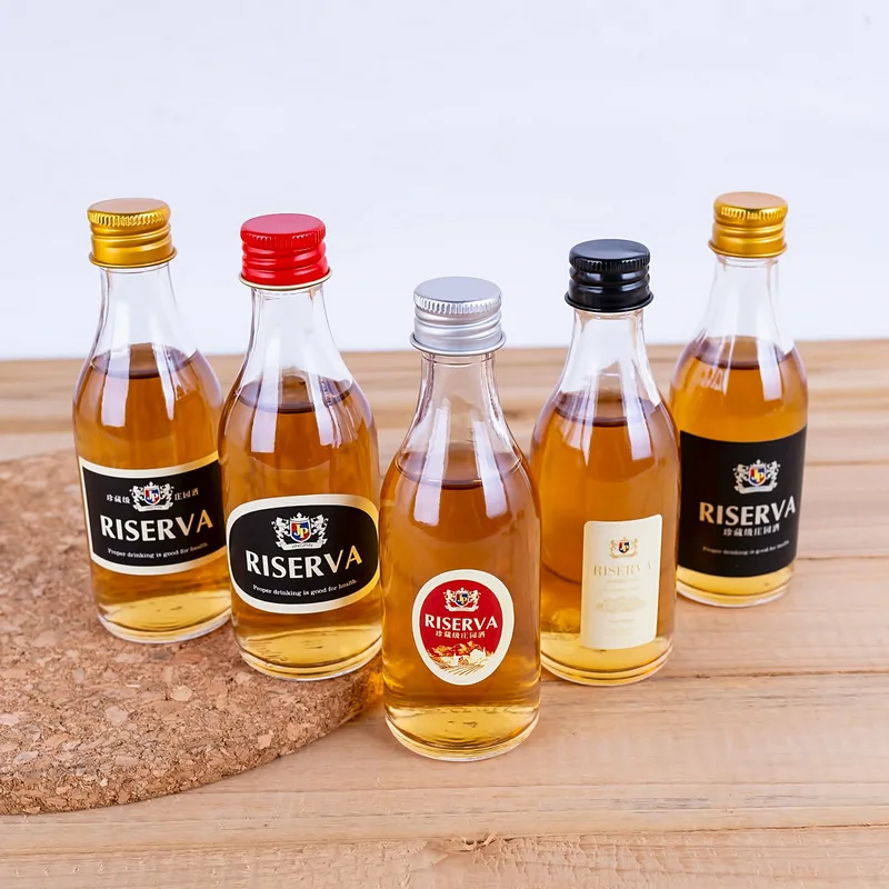 50ml Mini Liquor Whiskey Vodka Soda Spirits PET Bottle For Wine Juice With Plastic Cap