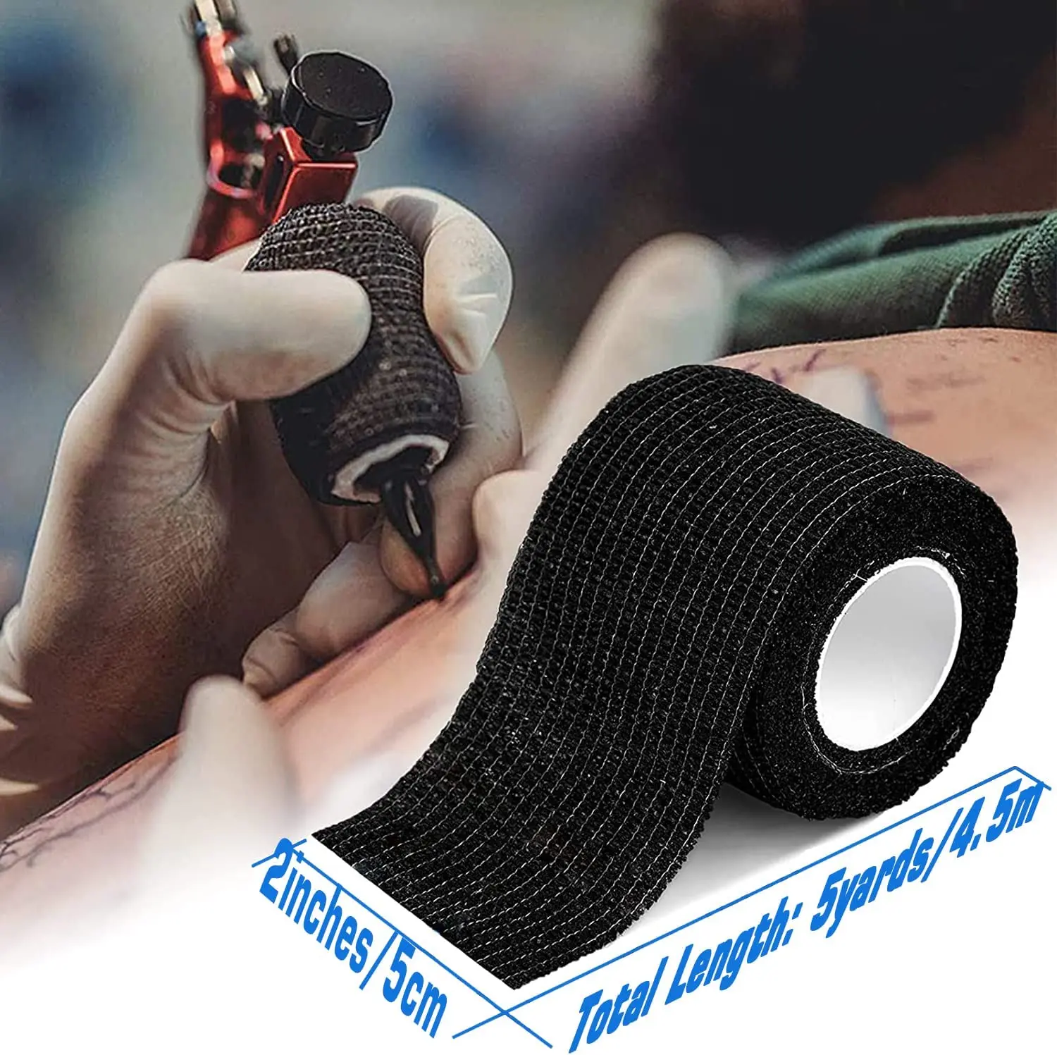 Wholesale Eco-Friendly Tattoo Grip Tape Self-Adhesive Bandage Wrap Black Elastic Tattoo Machine Tape