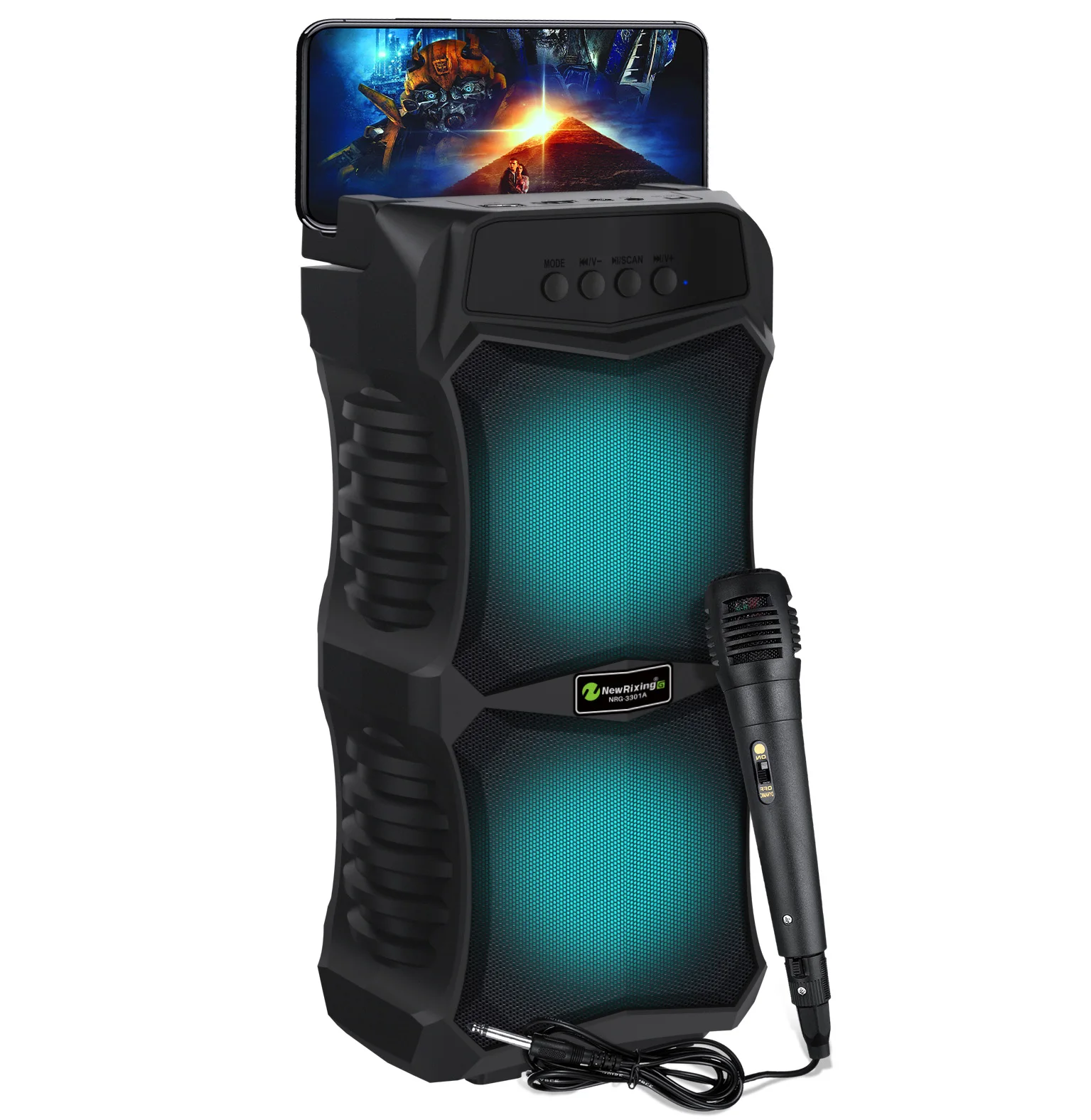 Karaoke Professional Portable Wireless Speaker With Flashing Led Light Large Circle Dazzle Led Light With Audio Line