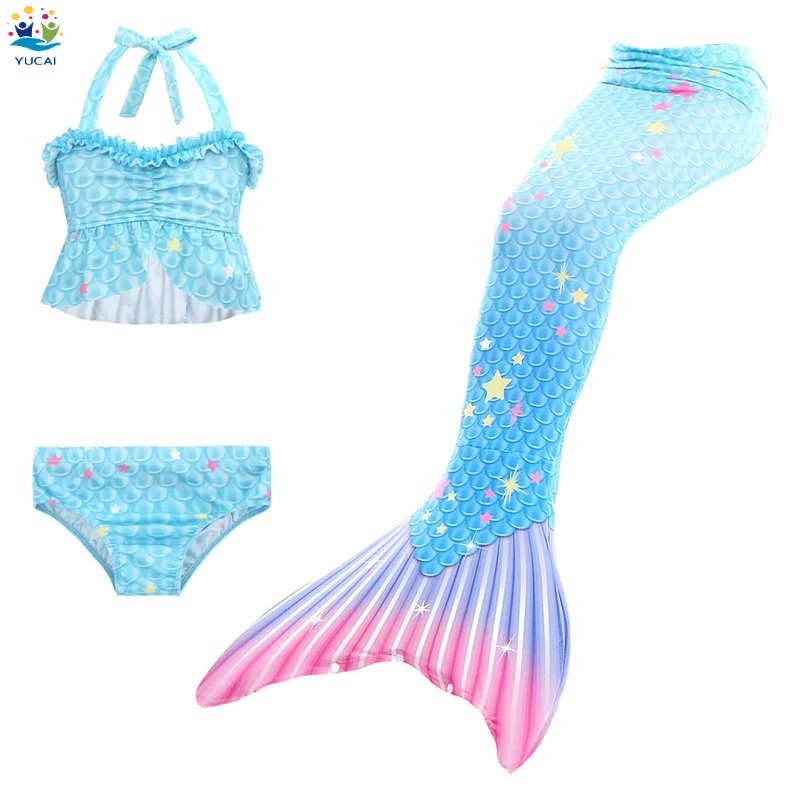 3-Piece Mermaid costume  tail swimsuit girl Princess Skirt swimsuit suit children mermaid suit tail  Print Pattern for Children