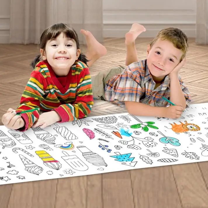 Giant sketch Drawing Paper, 10M forest and building designs Crayons Pencils marker pens Coloring paper for painting medium
