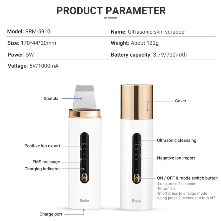 Professional Electric Wireless Portable Ultrasonic Face Skin Scrubber Moisture Deep Cleaning Machine