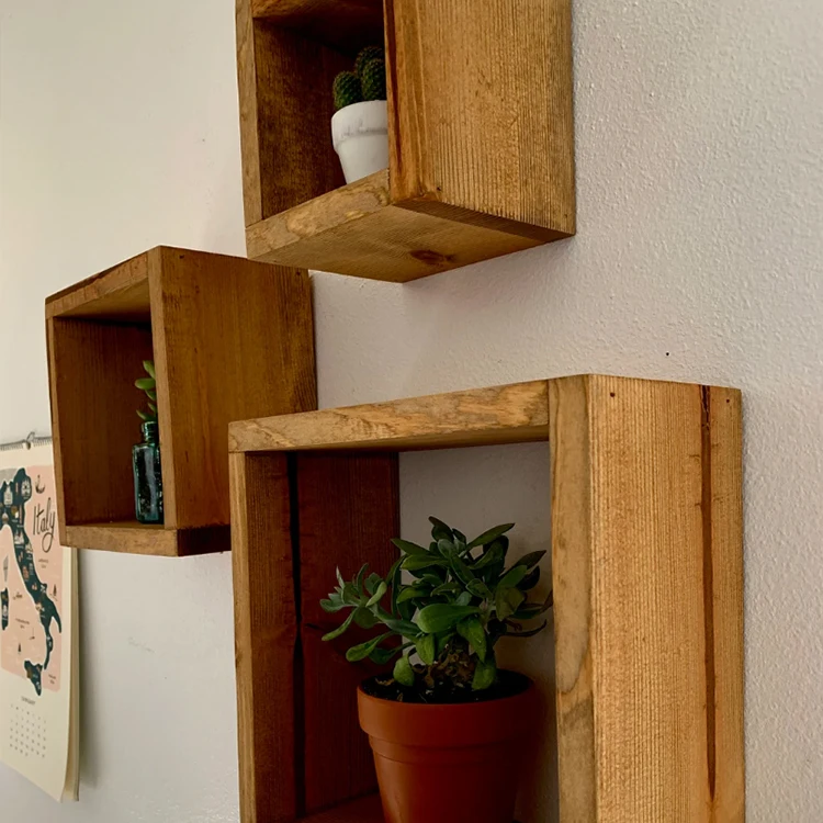 Set of 3 Floating Cube Shelves Quality Wood Shelving Hanging Display Gallery Wall Bathroom Storage