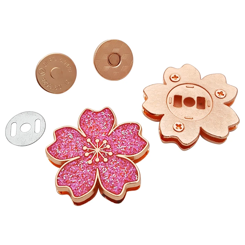Hot sale bag hardware cherry blossoms magnetic buckle colorful magnet button clasp