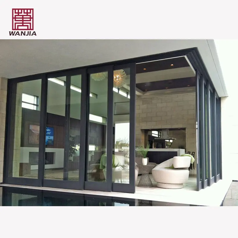 WANJIA Aluminum Sliding Glass Doors Customized Aluminum Frame Interior Noiseless Sliding Door