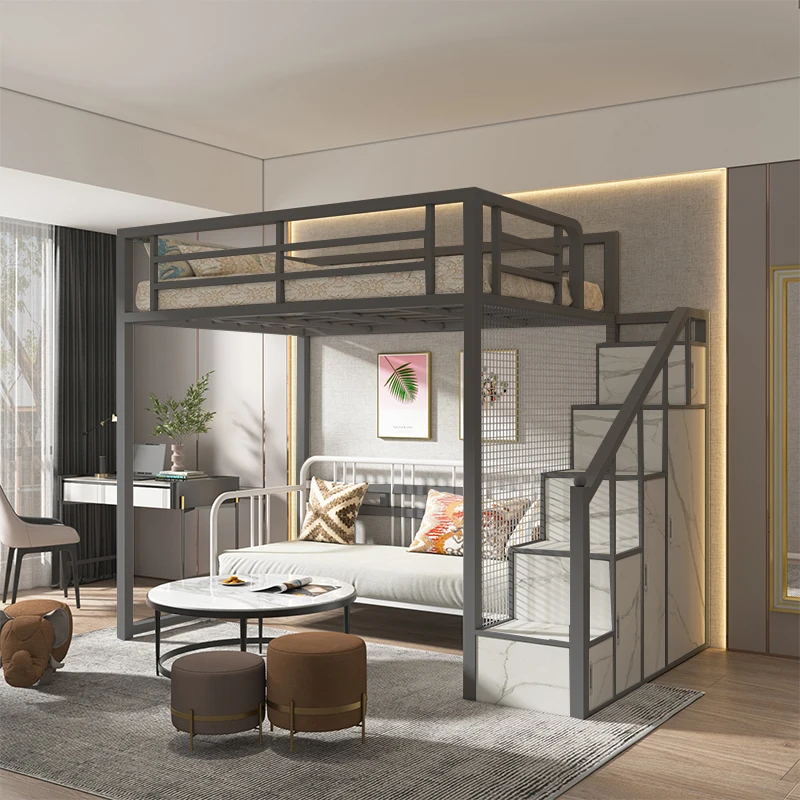 Loft Bed Frame in Black Metal for Queen Size Mattresses Bedroom Furniture Design for Seeking Stylish and Functional