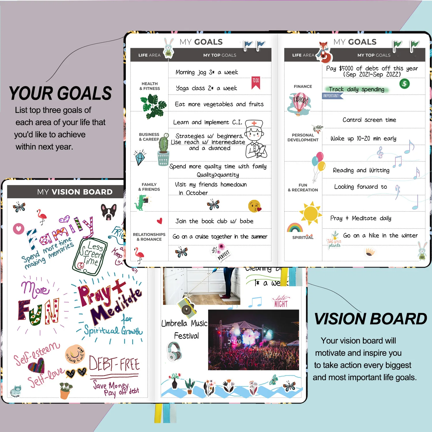 2024 Non-Dated Planner Notebook PU Leather Notebook Hardcover Journal with A5 Note