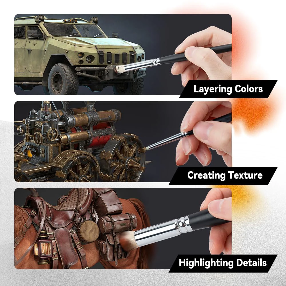 Panwenbo 3pcs Detail Small Acrylic Oil Paint Brushes Miniature Drybrush Set Model Painting Brush for Model Ceramics Art Painting