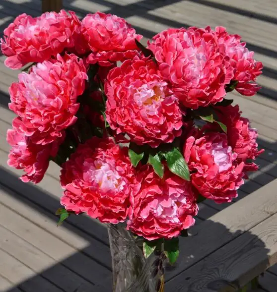 
High quality wedding decorative flowers 8 heads silk peony flower qbouquet wedding flowers 