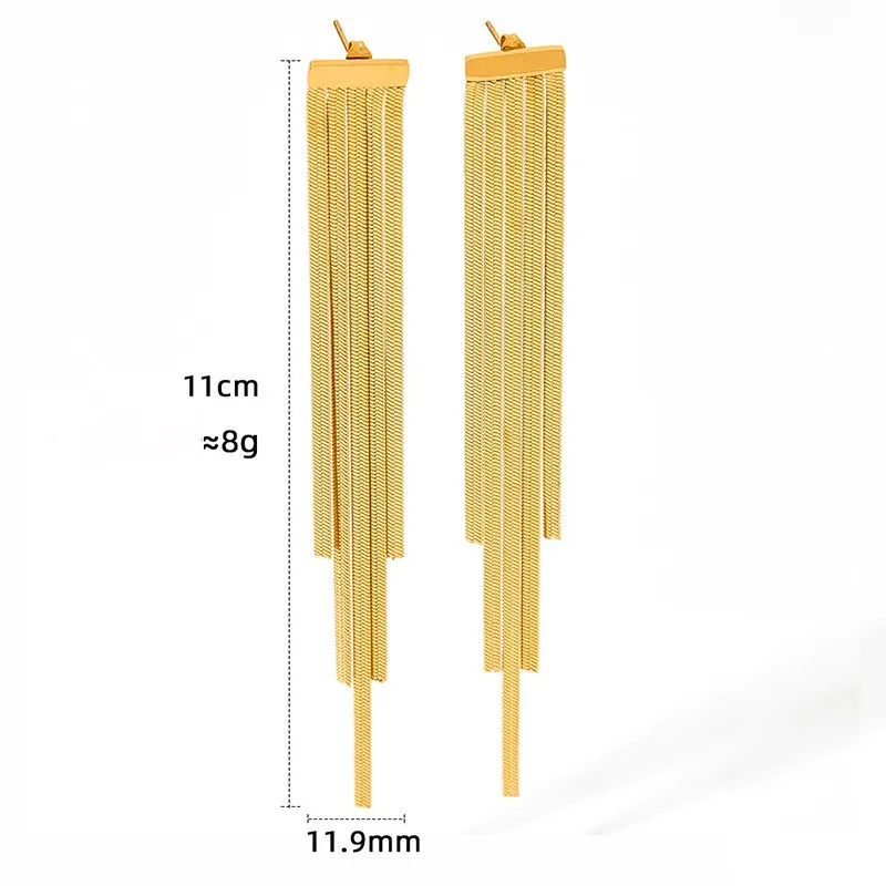 Summer New Fashion Jewelry 18K Gold Plated 316l Stainless Steel Long Tassel Snake Chain Pendant Earrings Girls Ladies Bijoux