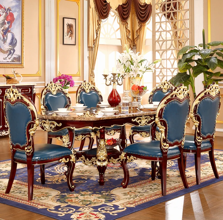 European style dining table full solid wood red sandalwood 2.0m long dining table marble oval dining table and chair combination