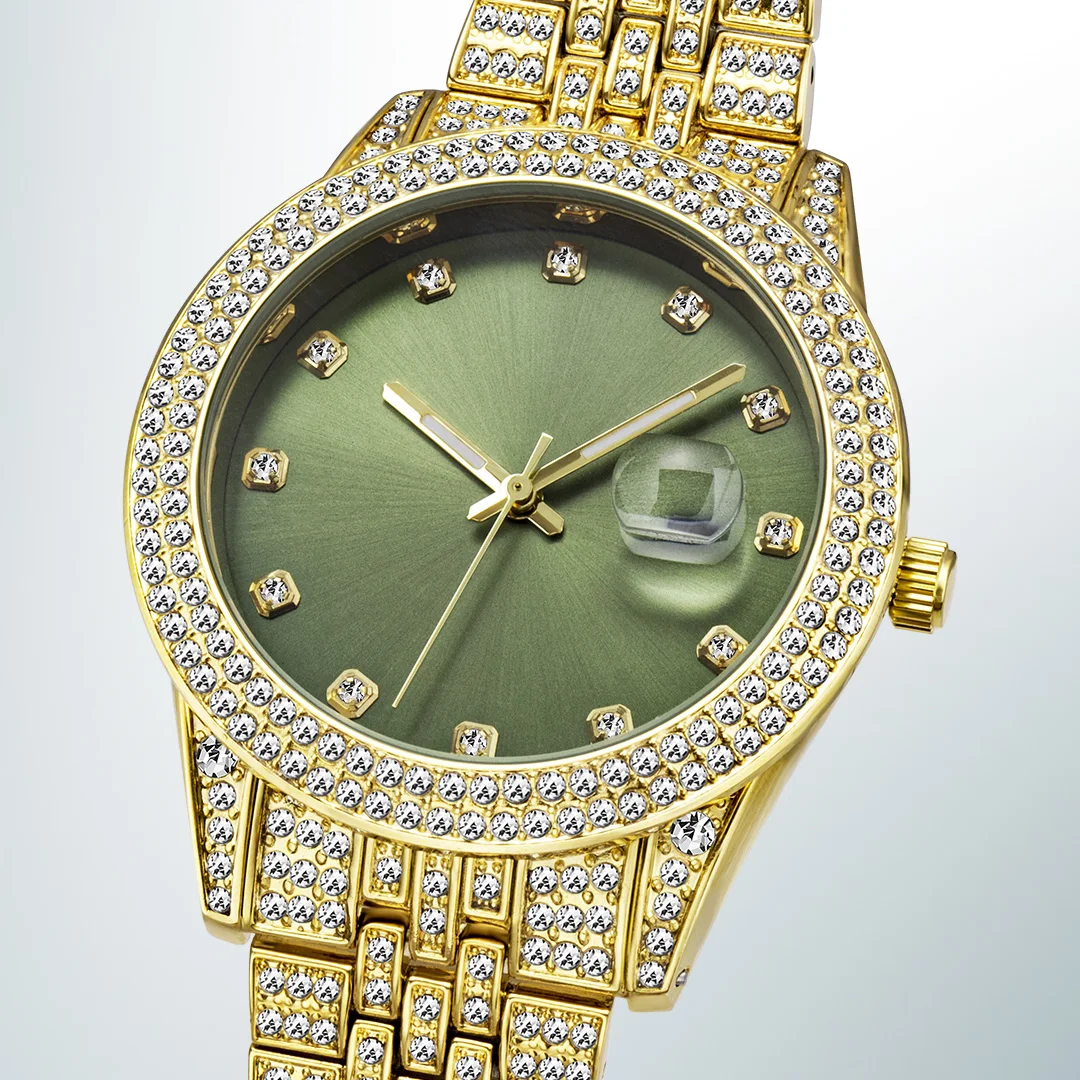 New Iced Out Watch Bling Bling Watch Quartz Gold Hip Hop Wrist Watches With Micro Pave Cz Stainless Steel Wristband Clock Hours