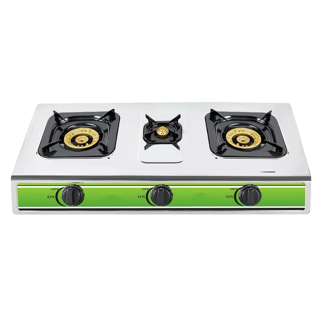 Professional-Grade Three-Burner Gas Stove Stainless Steel Surface Optimal Culinary Results for Quality-Conscious Home Chefs