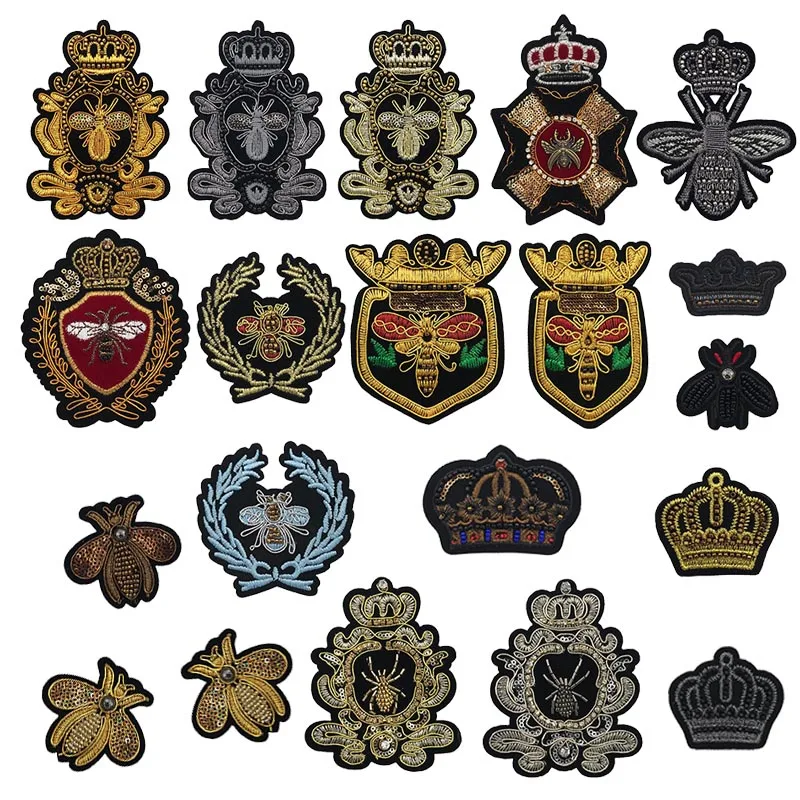 New crown bee embroidered cloth with nail bead badge clothes patch patch bag shoe accessories decoration paste