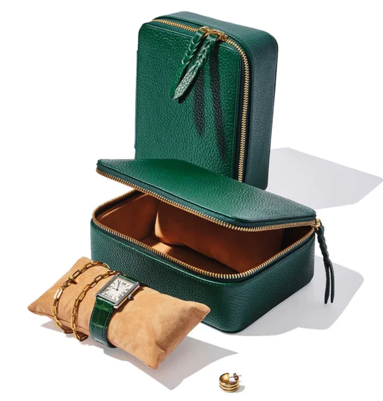 Wedding gift pebbled leather earrings ring watch box high quality travel jewelry case customized logo luxury jewellery case