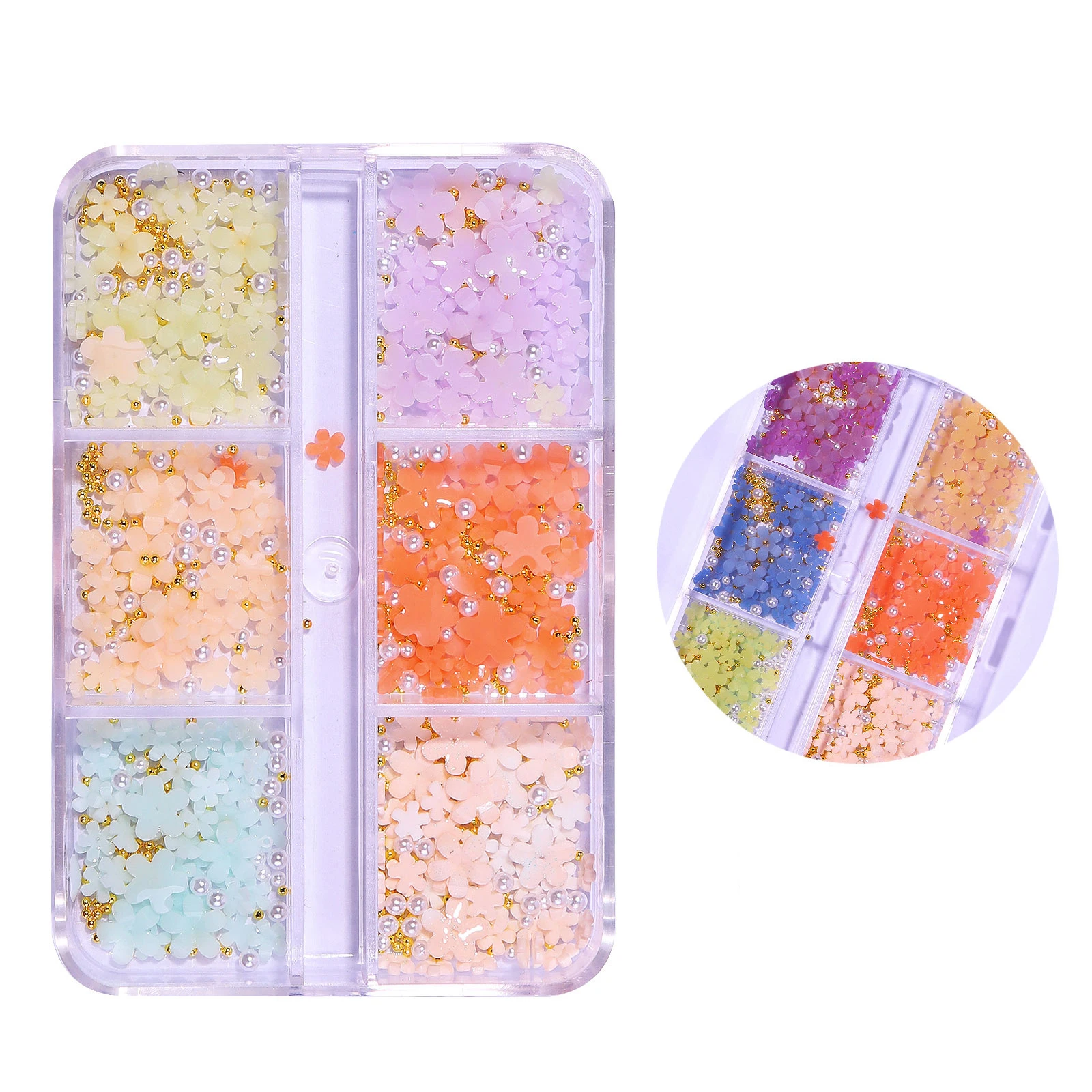 Mixed Gold Steel Bead Mini Resin 3d Acrylic Flowers Nail Art Decoration Charm For Nails