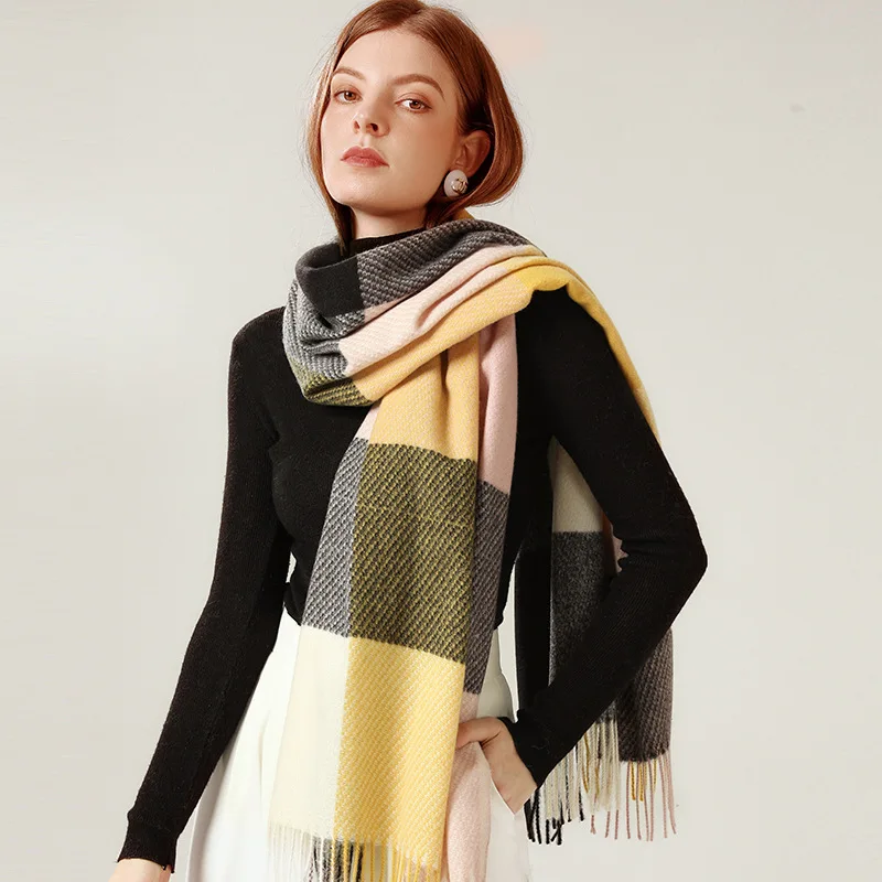 
Wholesale new winter checked pashmina scarf plaid cashmere shawl scarf for women 