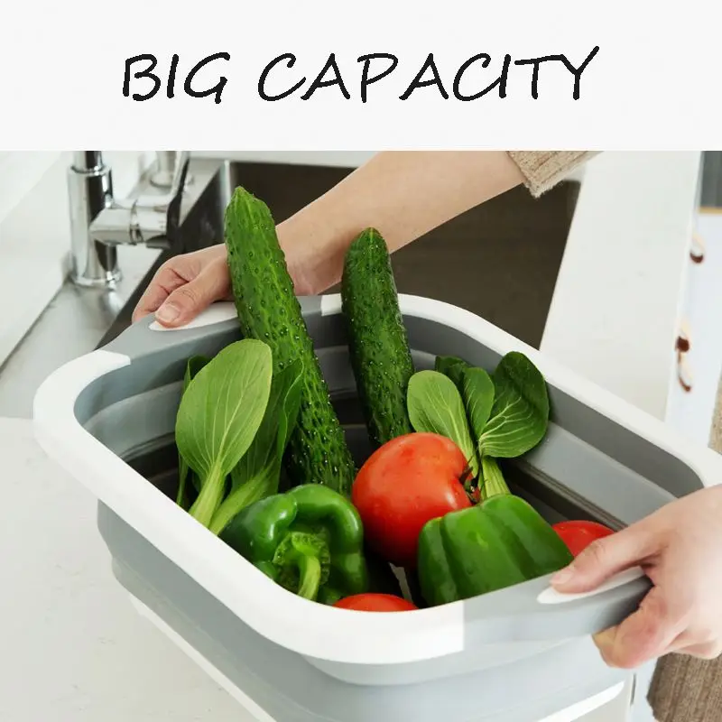 Новейшая кухонная многофункциональная портативная складная пластиковая разделочная доска 2 в 1 корзина для