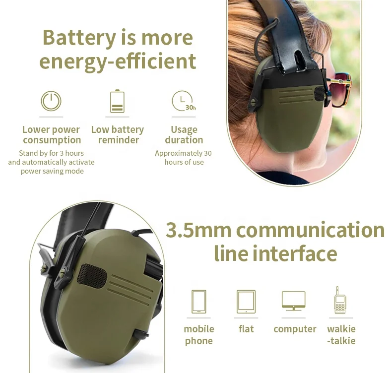 Pickup Noise Reduction Noise-canceling Headphones Electronic Ear Protector Earmuffs Tactical Ear Protection For 30 Hours Use