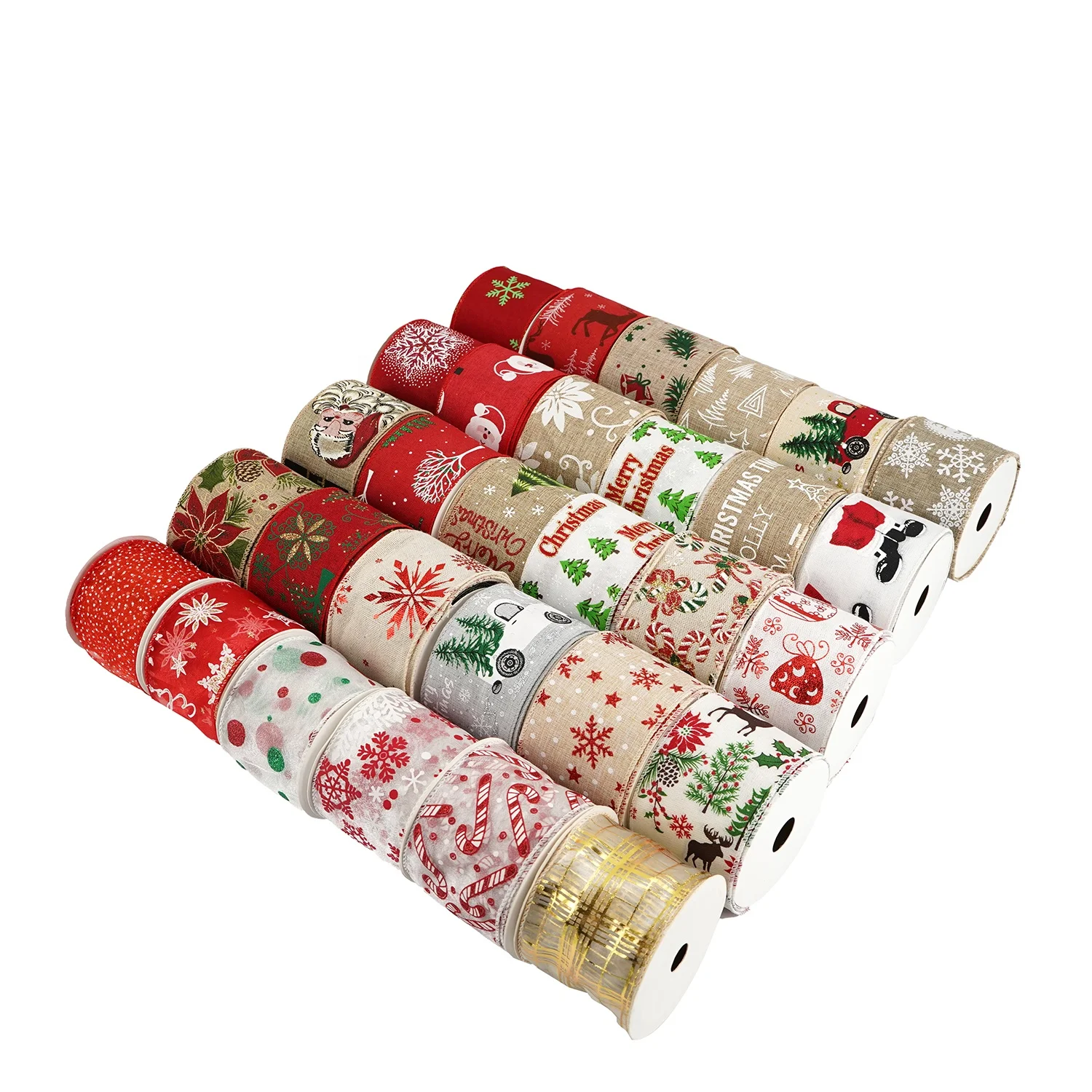 
Amazon Hot Sale 63mm Heat Digital Printing Cheap Christmas Wire Edge Ribbon for Wreath Decoration DIY Crafts 