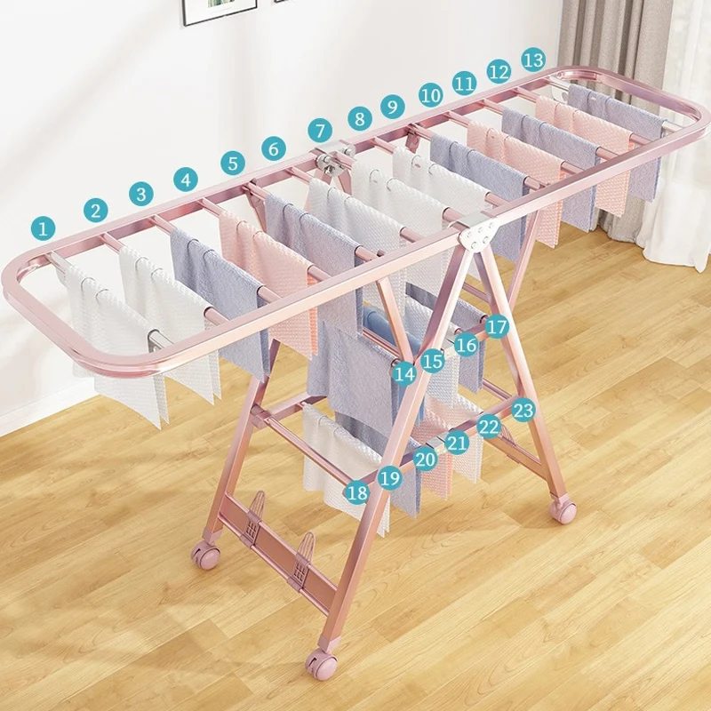 Balcony Outdoor Space Saving Foldable Stand Aluminium Alloy Clothes Drying Rack Hangers with Wheels