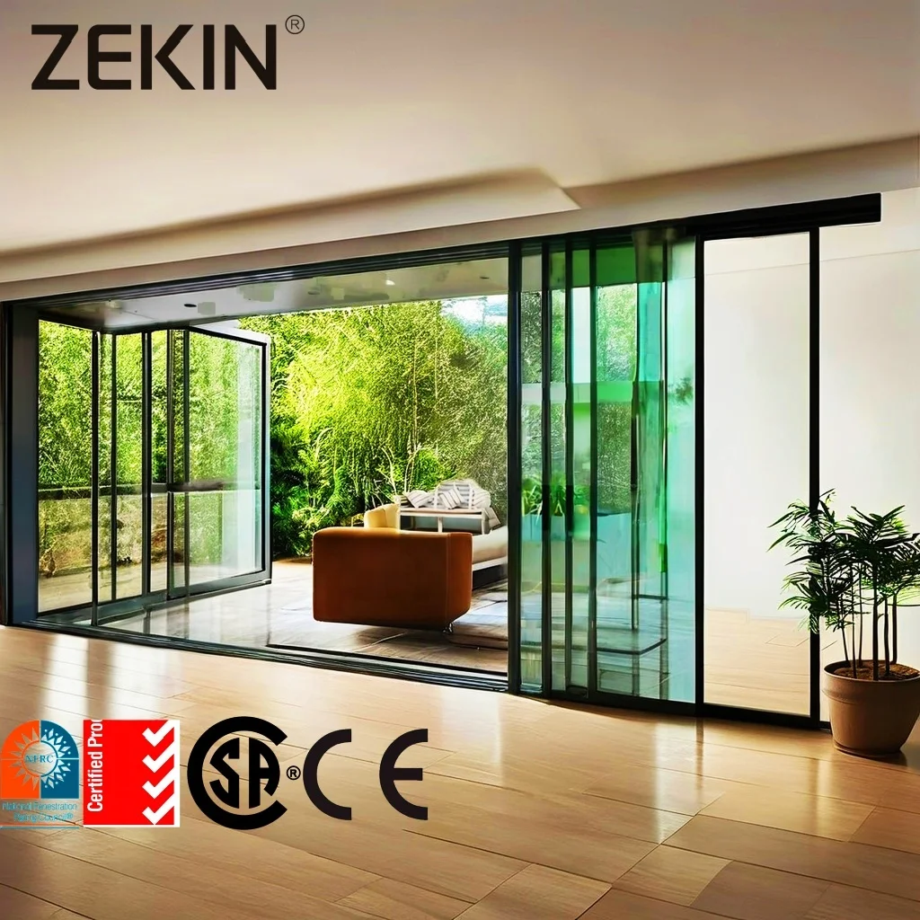 customized Aluminum glass Sliding Door energy efficient Partition Aluminium Manual Narrow Slim multi panels Glass Sliding Doors