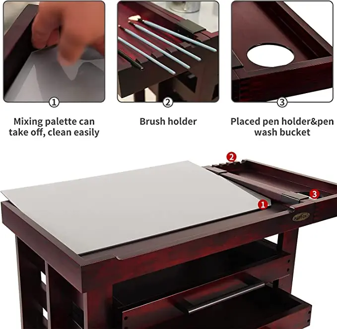 MEEDEN Deluxe художника корзина для хранения 5 круглый Ланч-бокс толстая твердая древесина бука Taboret с туалетный столик 3 ящиками записная книжка 4 Запираемые