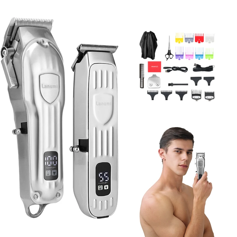 2021 New 3pcs Set Interchange Cordless Hair Trimmers Barber Hair Cutter LCD Stainless Blade Clippers Vintage Salon Cut Machine