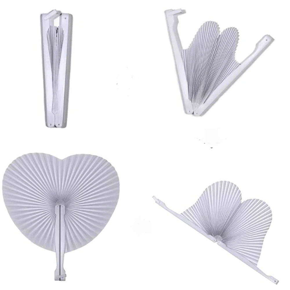 Round Shaped Accordion Folding Handheld Paper Hand Fans with Plastic Handle for Wedding Birthday Party Favors