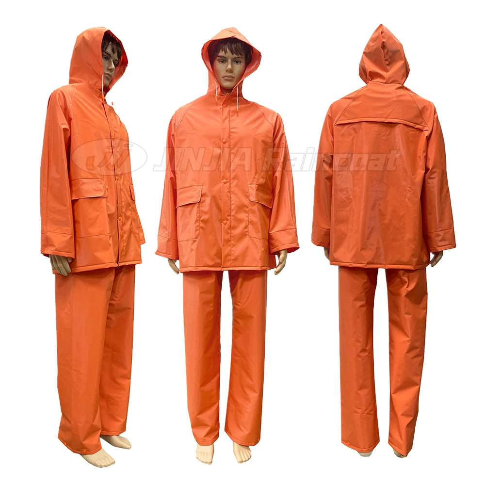 Hot Selling Work Raincoat Yellow Rain Suit Durable Safety Pvc Polyester Rain Suit Heavy Duty Raincoat for Men