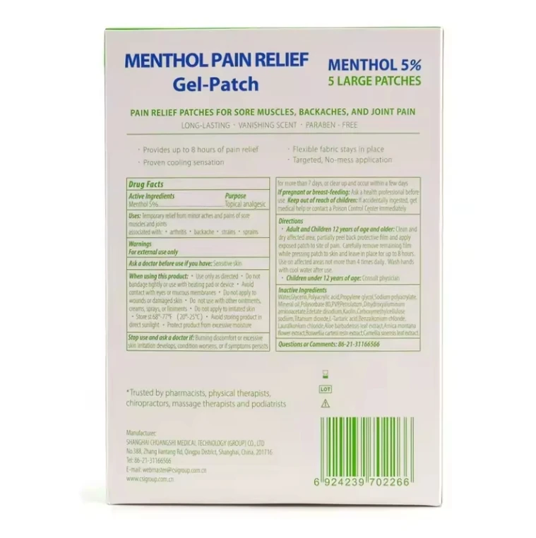 Muscle pain relieving patch pain relief pads pain plaster menthol cooling