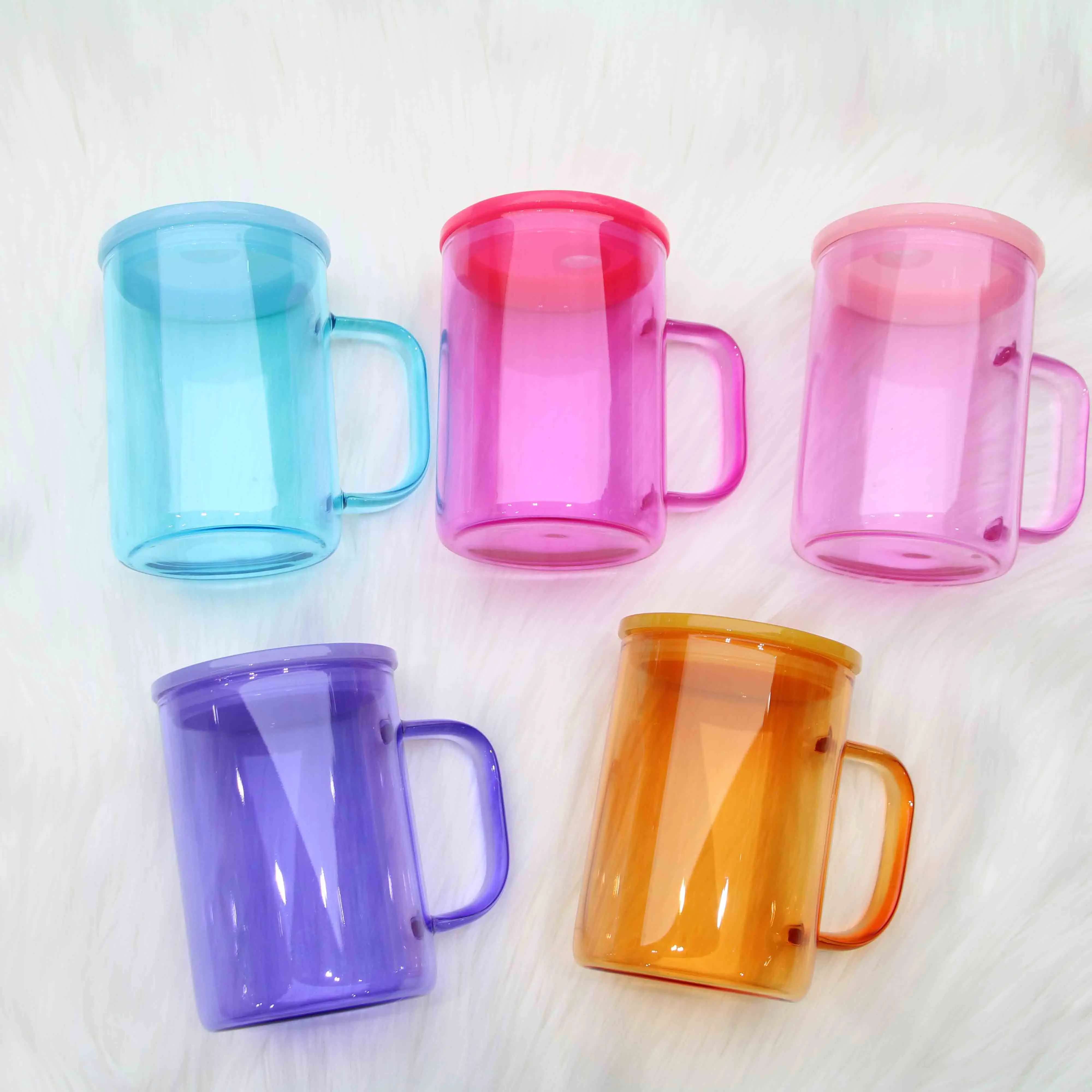 17oz Sublimation Beer Can Shaped Glass Mug with Plastic Lid clear Coffee Cup Straw