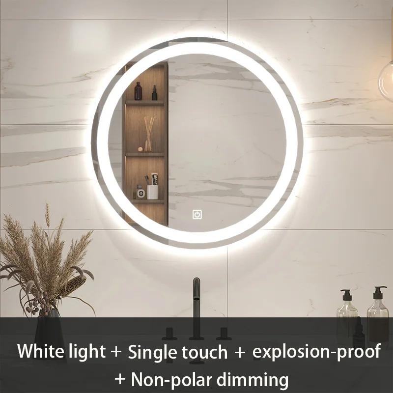 Modern LED mirror bathroom round handwashing toilet makeup smart mirror fog removal hanging wall three-color light mirror