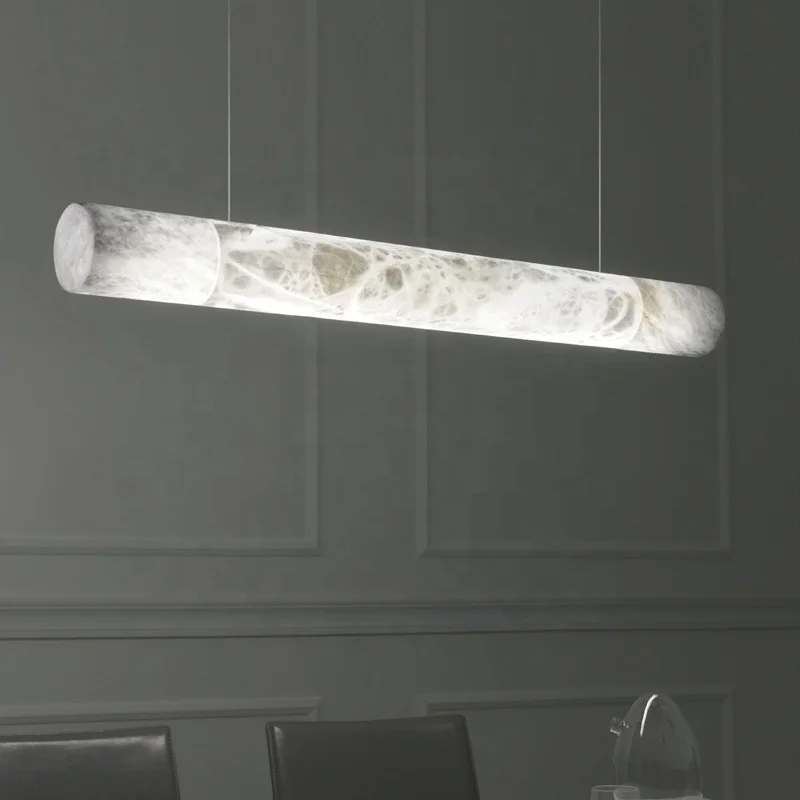 Hot Selling Banquet Hall Unique Creative Marble Strip Lighting Factory Italian Alabaster Tube Single Dining Island Chandelier
