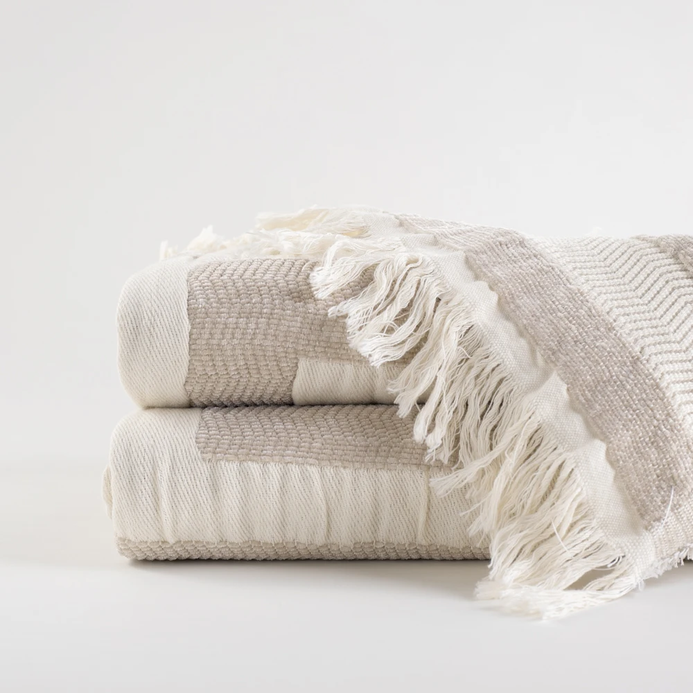 Wholesale Striped linen blanket stonewashed cotton linen throw blanket beach blanket with fringes