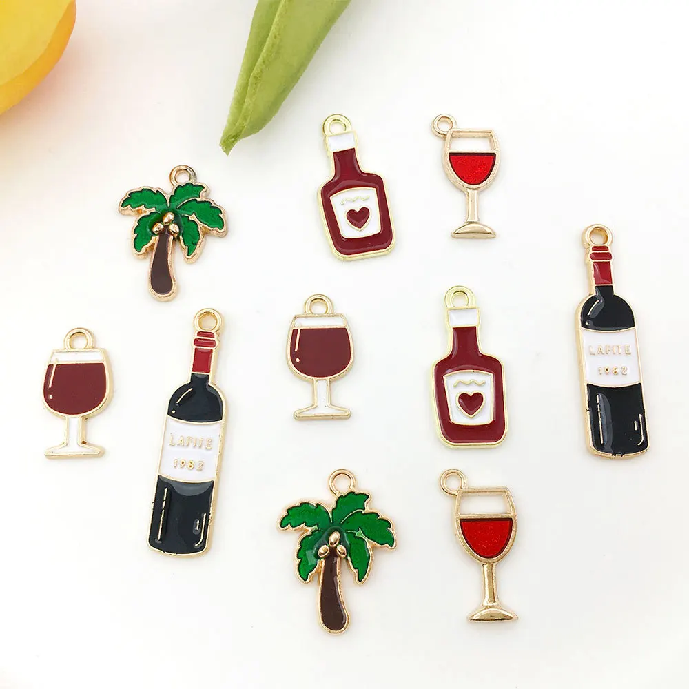 Mix Wine bottle wine glass goblet Charms Metal Pendant Golden Color Earring DIY Fashion Jewelry Accessories