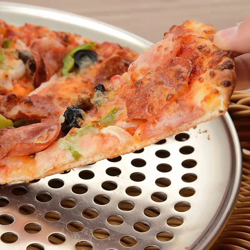 High Quality Aluminum Round Perforated Pizza Pan Flat Baking Tray 12' 14' 16' Pizza Disk Baking Tools