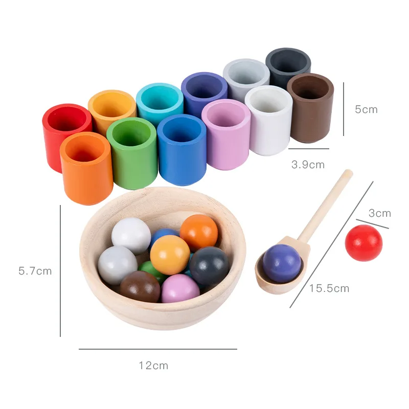 Montessoris Early Education Wood Baby Clip Ball Bead Color Matching Toy Children Puzzle Cognition Classification Cup