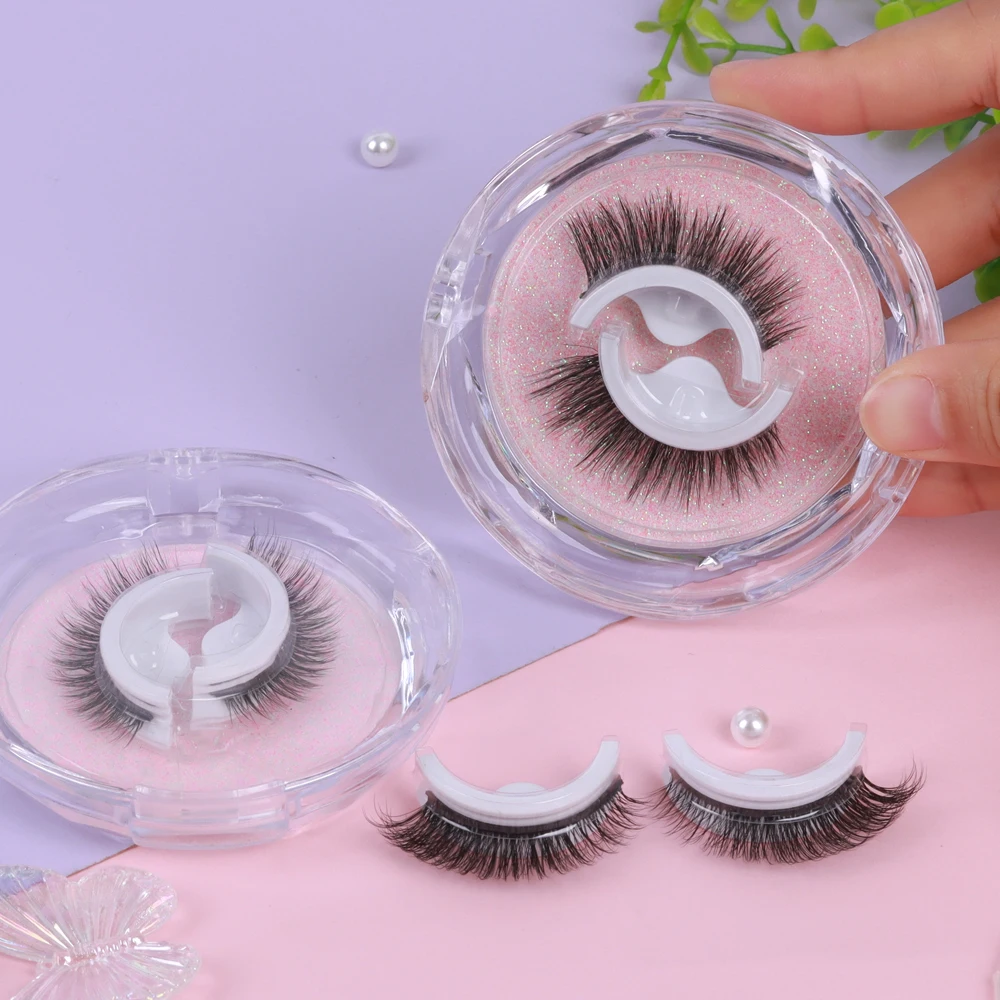 Easy to Wear No Glue Faux Mink Lashes Curly Thick Wispy Eyelash Reusable Glue Free Self Adhesive Lashes