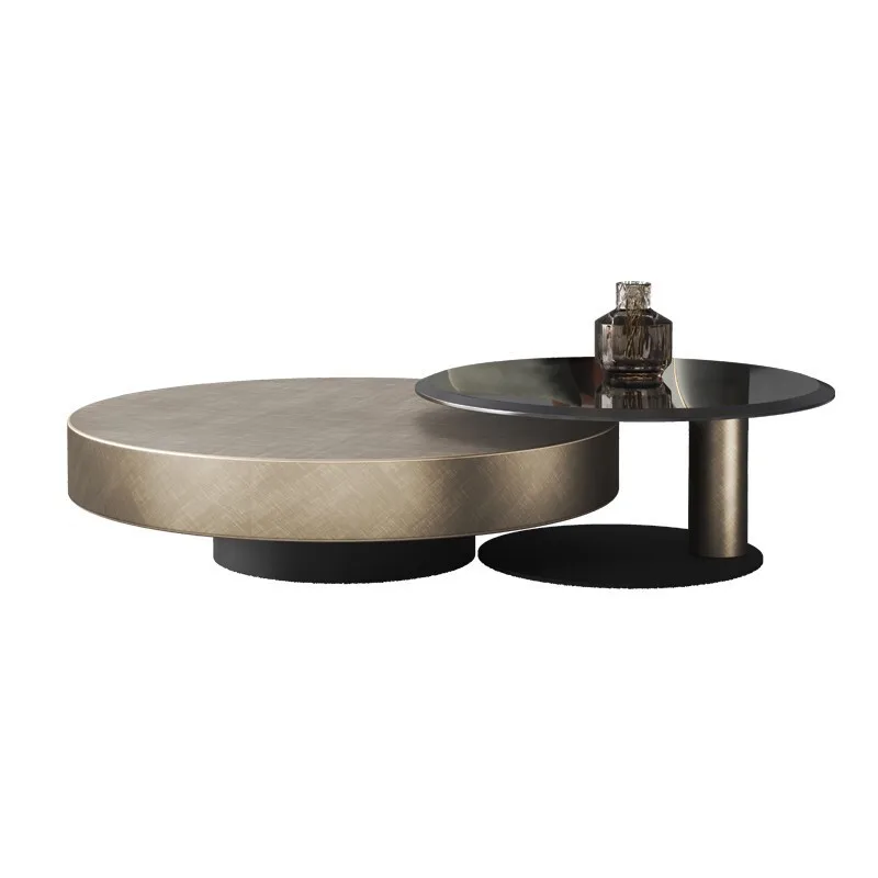 Nordic Modern Luxury Retro Marble Top Round Nesting Coffee Table Set Minimalist Sintered Marble Texture Coffee Table