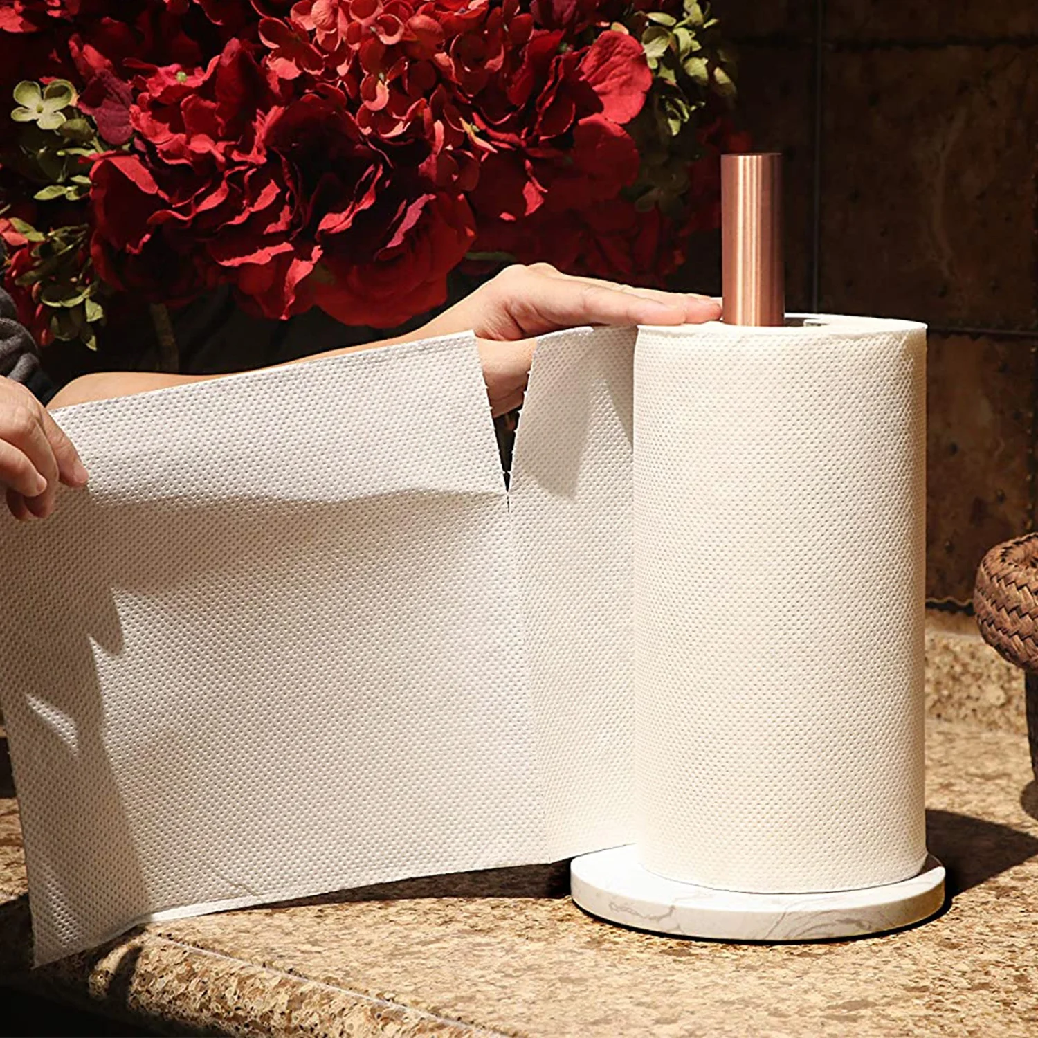 Marble Paper Towel Holders Copper Plated Standing Kitchen Paper Towel Holder with Marble Base