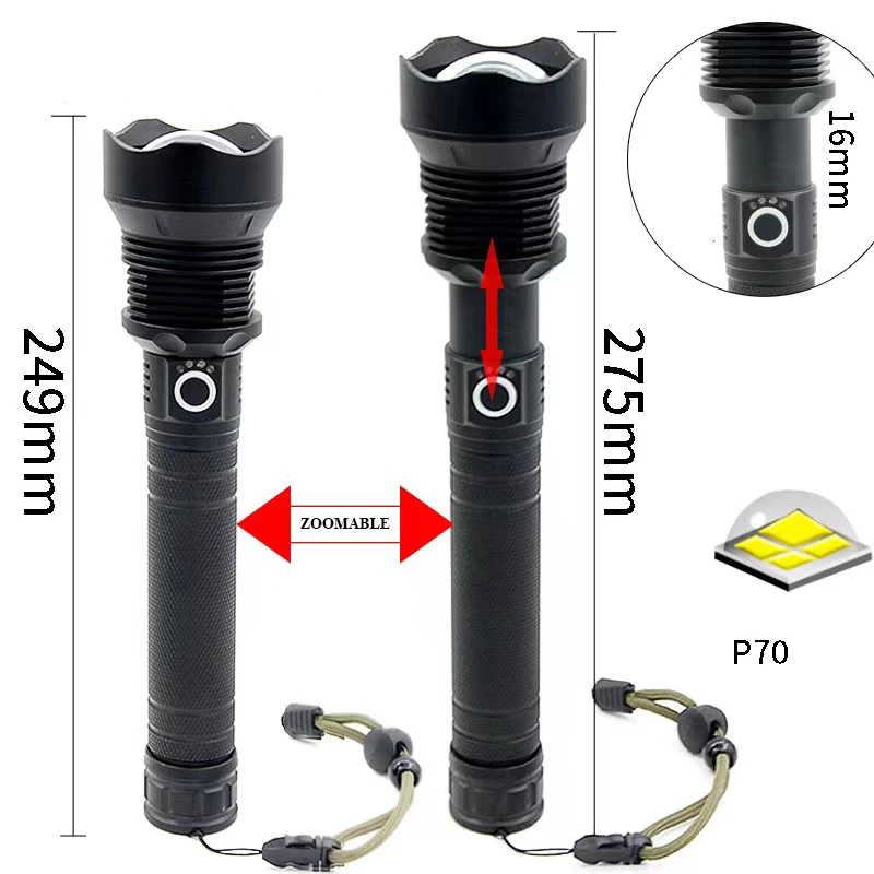 Яркий высокомощный Перезаряжаемый USB аккумулятор масштабируемый светодиодный фонарик телескопические тактические фонарики P70 2*26650