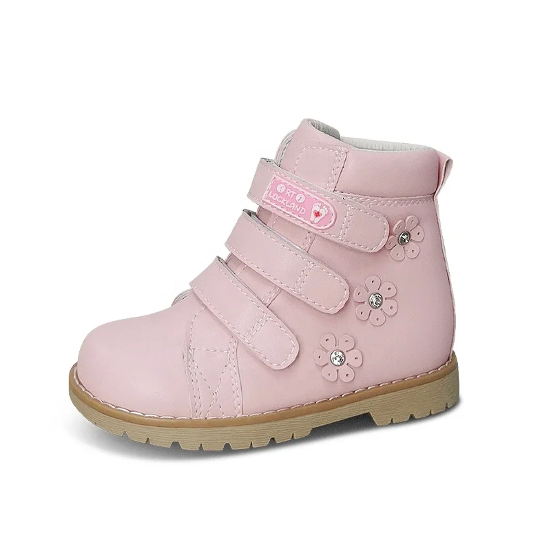 Ukraine Russian market kid girls pink flower decoration leather boots orthopedic shoes guangzhou manufacturer wholesale price