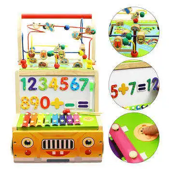 Baby walker four-wheel multi-functional drawing board cart shape baby storage rack wooden toys