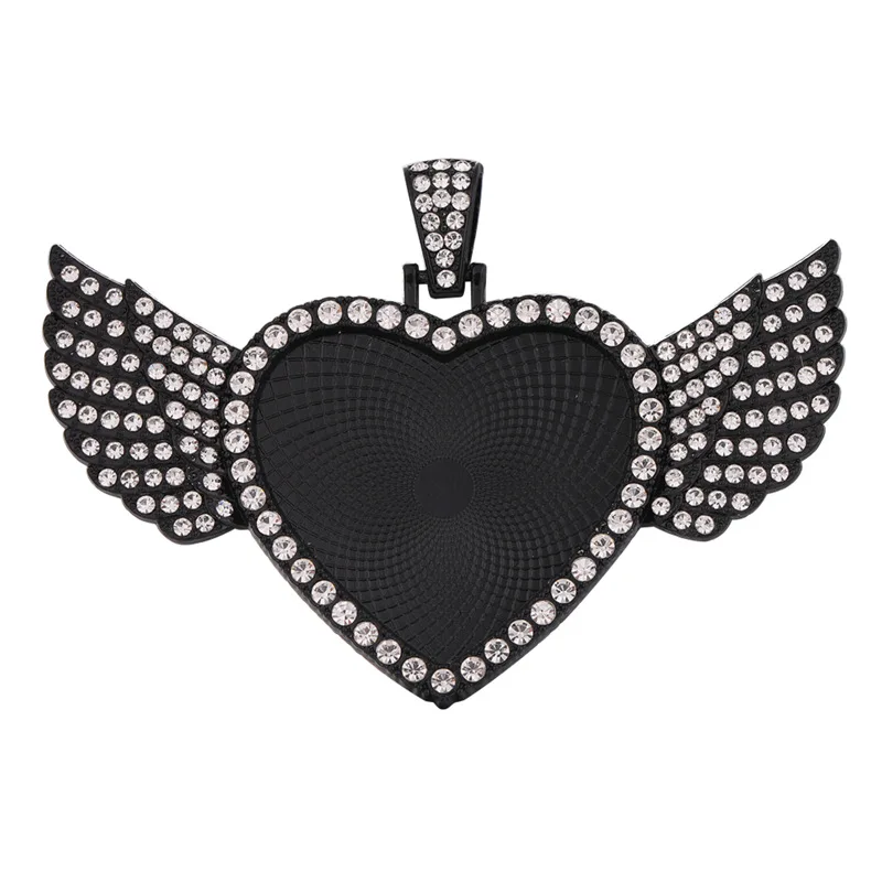 Personalized New Arrival 32mm Custom Necklace Pendants logo 21046 Micro Pave Heart Peach Wing Hanging Pendant