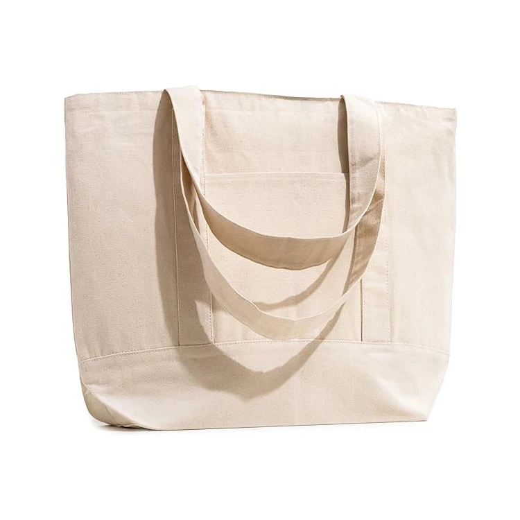 Original Large Capacity Custom Logo Cotton Canvas Tote Bag with Pocket Zipper