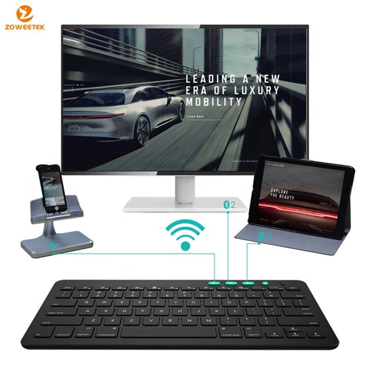 Zoweetek ZW-K09+ Portable Wireless Keyboard with 3 wireless Channel for MacBook/iPad/Tablet/PC/Laptop/Smart TV